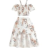 FRCLHWA Girls Summer Clothes 2 Piece Outfits Kids Floral Print Off Shoulder Crop Top and Shorts Skirt Clothes Set