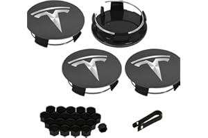 Knomix 4 Pack Exterior Decoration Wheel Center Cover for Tesla Model 3 Model Y,56mm Hubcaps Wheel Rim Cover Tesla Center Caps Hubcaps+22 Black Lug Nut Covers (Matte Grey+Silver Emblem)