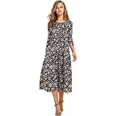 HOTOUCH Women's 3/4 Sleeve A-line and Flare Midi Long Dress
