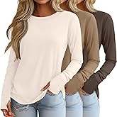 Huukeay 3 Pack Women's Long Sleeve Shirts with Thumb Holes, Cotton Casual Crew Neck Tunic Tops Fall Loose Y2k Trendy Outfits