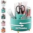 Cayxenful Pencil Holder For Desk,5 Slots 360°Degree Rotating Desk Organizers And Accessories,Desktop Storage Stationery Supplies Organizer, Cute Pencil Cup Pot For Office, School, Home (C-Blue)