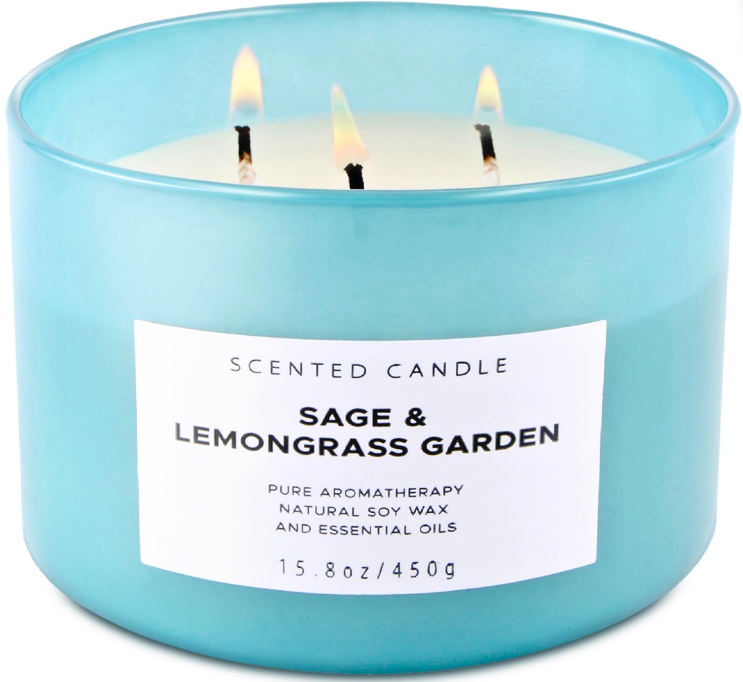 Photo 1 of Sage Lemongrass Garden 3 Wick Scented Candle | Large Soy Candles for Home 15.8 oz | Long Lasting Stress Relief Candle | Soothing Sage Candles for Cleansing | Aromatherapy Candle Gift for Women & Men