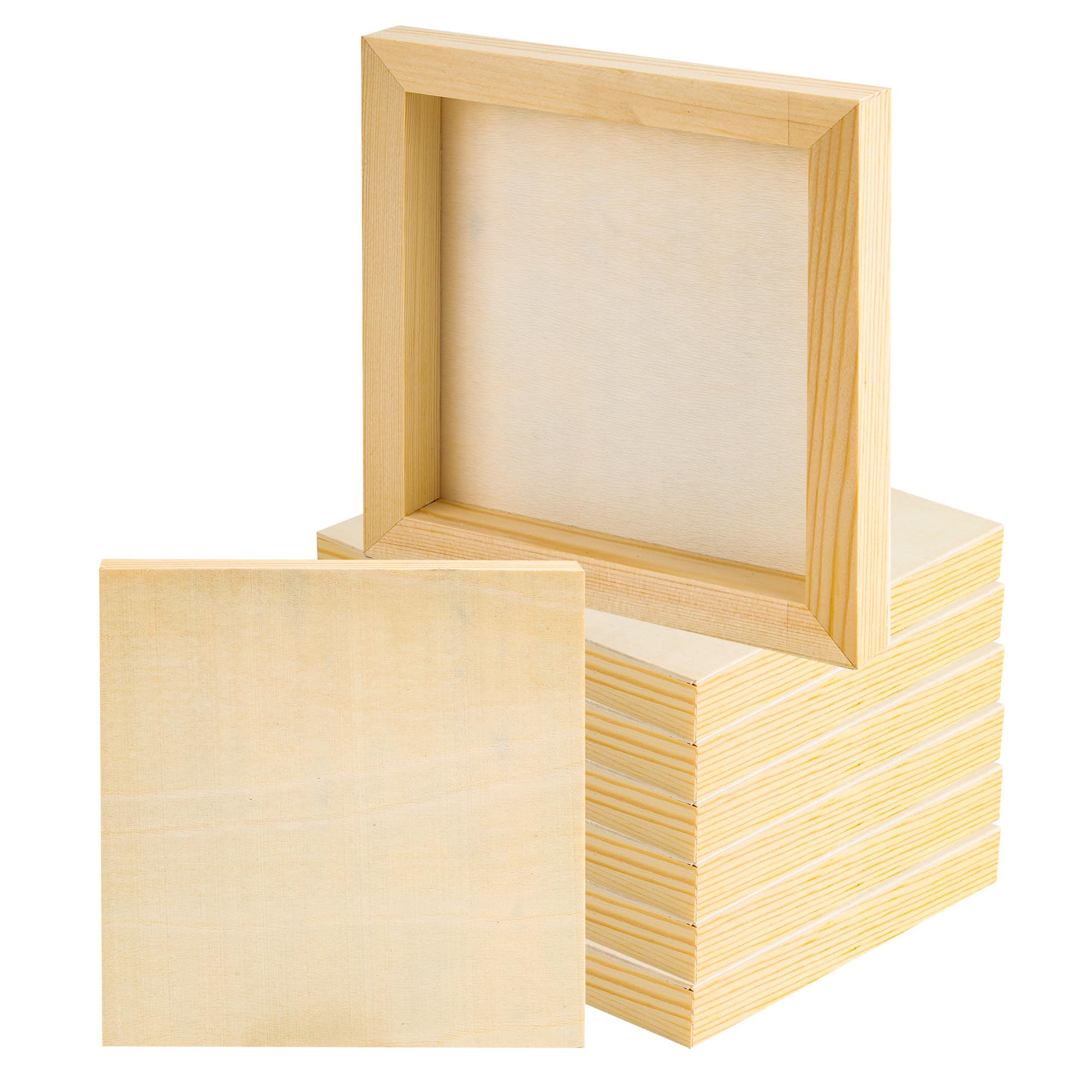 WENLISELL 8 Pack Wood Canvas Panels - Deep Wood Boards for Painting & Drawing, Unfinished, 15x15cm Square Panels