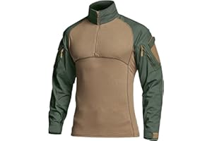 CQR Men's Combat Shirt Tactical 1/4 Zip Long Sleeve Military BDU Shirts Camo EDC Top with Pockets
