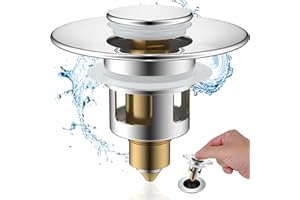 Hibbent All Metal Universal Bathroom Sink Stopper for 1.1''~2.3'' Basin, Pop Up Sink Drain Strainer, Brass Bullet Core Push T