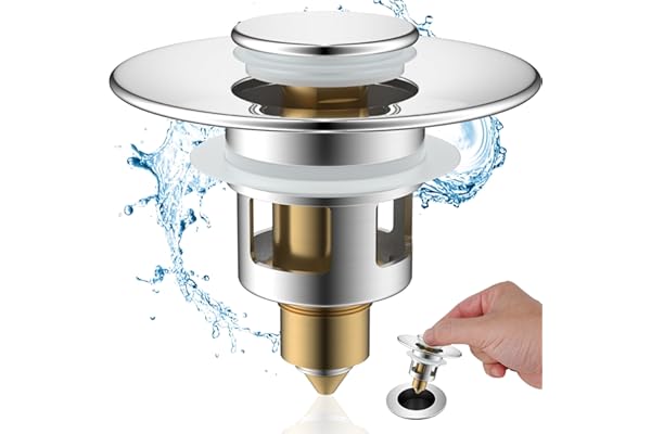 Hibbent All Metal Universal Bathroom Sink Stopper for 1.1''~2.3'' Basin, Pop Up Sink Drain Strainer, Brass Bullet Core Push T