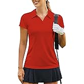 PINSPARK Womens Golf Shirt Short Sleeve Polo Shirts Quick Dry Tennis Tops V-Neck with Collar Pickleball Shirts Golf Outfits