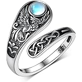 jiulegufa Phoenix Spoon Ring 925 Sterling Sliver Moonstone Phoenix Ring Adjustable Open Ring Thumb Rings Jewelry Gifts for Women