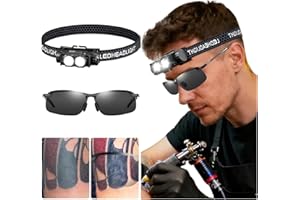 JZsmpmu Tattoo Work Light Kit -Polarized LED Tattoo Light Head-Mounted with Tattoo Vision Glasses-Pack&Touch Up The Tattoo Colour Details for Tattoo Artists & Beginners (Anti-Reflective Glasses Set)