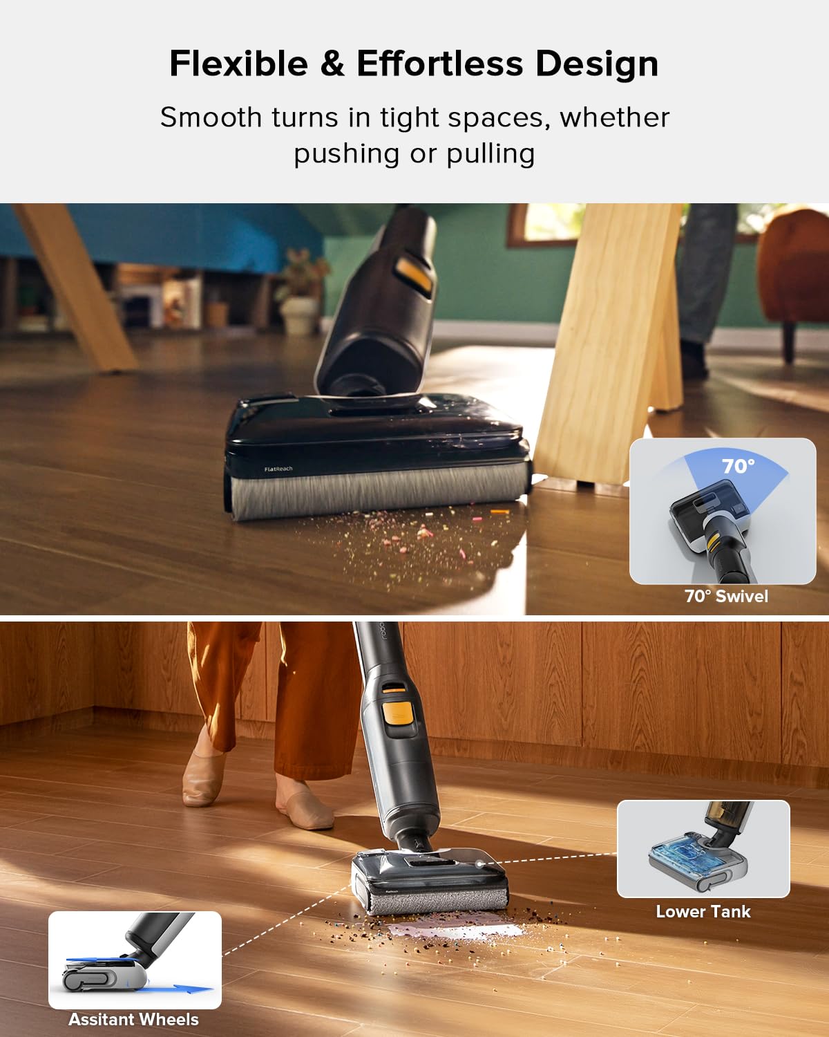 roborock F25 BX Aspiradora en Seco Húmedo, Trapeador Aspirador Inalámbrico Todo en Uno con 20000 Pa, Secado por Aire Caliente y Autolimpieza a 194 °F, Trapeador Húmedo Sin Enredos para Pisos Duros, 180°