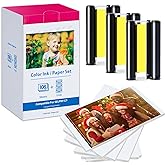Compatible for Canon Selphy CP1500 CP1300 Ink and Paper, KP-108IN KP108 3 Color Ink Cartridges and 108 Sheets Glossy 4x6 Phot