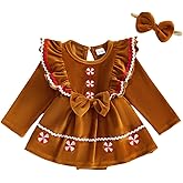 Rourufy Newborn Baby Girl Christmas Outfit Gingerbread Man Romper Dress Infant Velvet Onesie Winter Cute Warm Clothes
