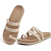 KuaiLu Womens Slides Sandals with Plantar Fasciitis Arch Support Fashion Comfort Adjustable Flat Sandals Ladies Lightweight Orthotic Slip on Sandals