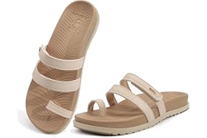 KuaiLu Womens Slides Sandals with Plantar Fasciitis Arch Support Fashion Comfort Adjustable Flat Sandals Ladies Lightweight Orthotic Slip on Sandals