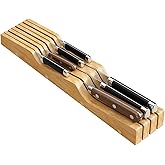 Bamboo In-Drawer Knife Block for 7 Knives(Not Included), Knife Drawer Organizer,Knife Holder Countertop,Block Knife Storage Organizer for Kitchen