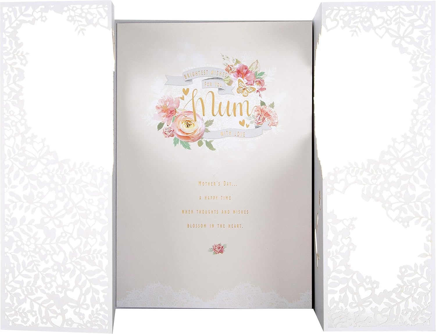 Hallmark Mothers Day Card for Mum Laser Cut Design with Long Verse, Butterflies & Florals, White, Pink, White With Gold Foil - Image 5