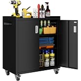 LCAOPC Metal Storage Cabinet with Wheels - Lockable, Rolling Tool Cabinet for Home, Office, Garage &amp; Workshop - Black