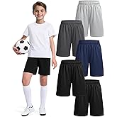 ZUEMET 5 Pack Boys Basketball Shorts Kids Youth Athletic Short Boy Quick Dry Sport Clothes with Pockets Size 7-14 Years