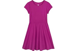 GNODIO Girls Dress Summer Skater T-Shirt Dress Cotton Toddler Casual Short Sleeve Solid Color Dress for Kids 2-12 Years