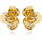 QLYOVWE Gold Rose Earrings for Women Vintage Leaf Earrings Thick 14K Gold Plated Rose Flower Stud Earrings Elegant Wedding Holiday Valentine Jewelry Gifts