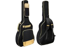 NAGAN Acoustic Guitar Bag with Extra Thick 0.5-inch padding, Black Gold, 40 41 42 inch Oxford Gig Guitar bag with Adjustable Shoulder Straps, Internal Magic Tape, Back Hanger Loop (Black & Gold)