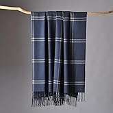 CUDDLE DREAMS Premium Cashmere Throw Blanket with Fringe, Luxuriously Soft (Plaid Blue)