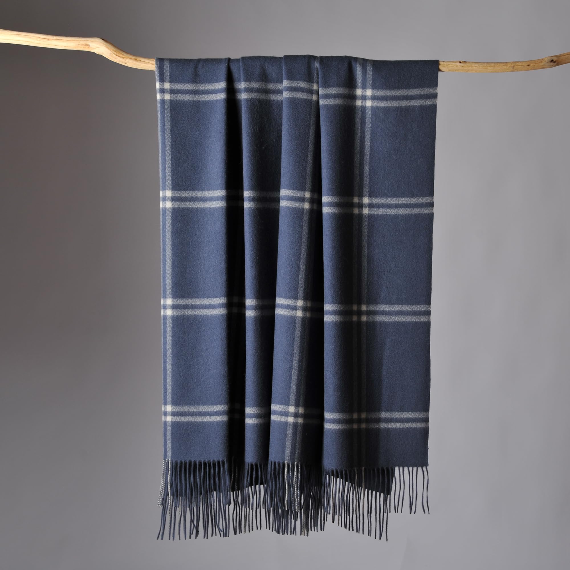 Photo 1 of CUDDLE DREAMS Premium Cashmere Throw Blanket with Fringe, Luxuriously Soft (Plaid Blue)
