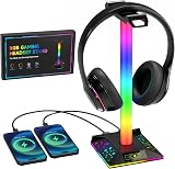 Hcman RGB Headphone Stand 2 USB Type C LED Gaming Headset Holder for PC Desk view 1