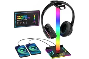 Hcman Headphone Stand Gaming Headset Holder RGB PC Gaming Accessories for Desk, Cool LED Headset Stand with 2 USB Charger for Gamer, Black