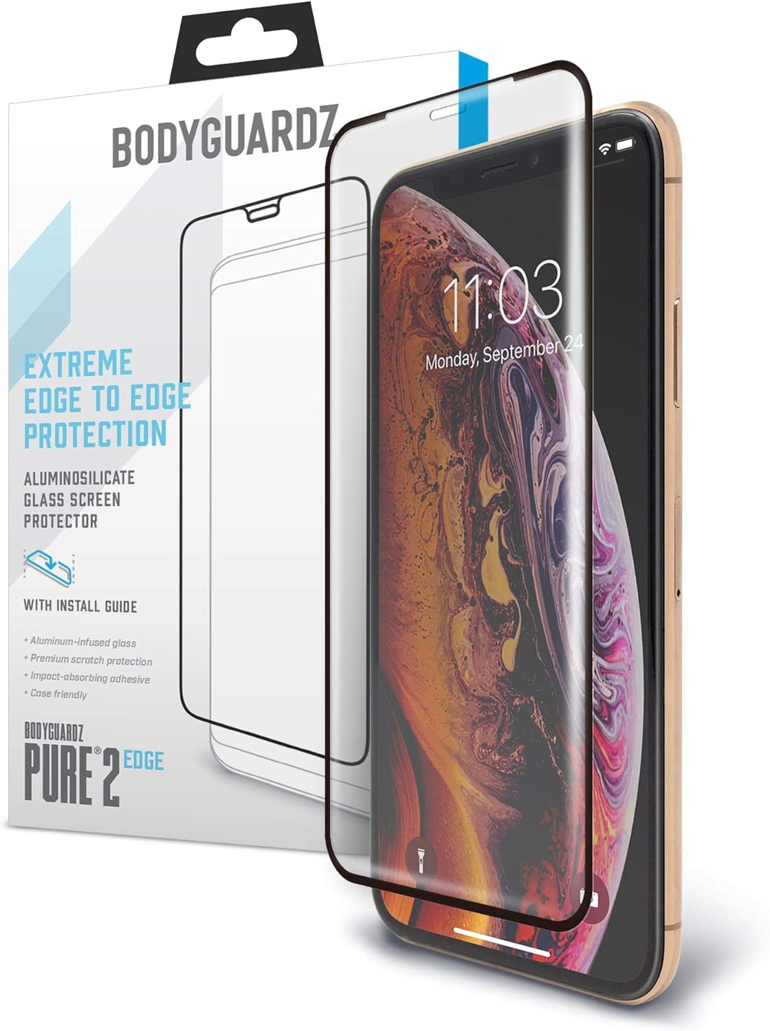 BodyGuardz - Pure 2 Edge Glass Screen Protector for iPhone 11, Ultra-Thin Edge-to-Edge Tempered Glass Screen Protection - Case Friendly