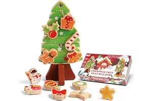 HUZU Christmas Tree Snap Builders 2025 �C Wooden Building Blocks, 3D Puzzle, DIY Holiday Decoration Toy, Christmas Ornaments, 
