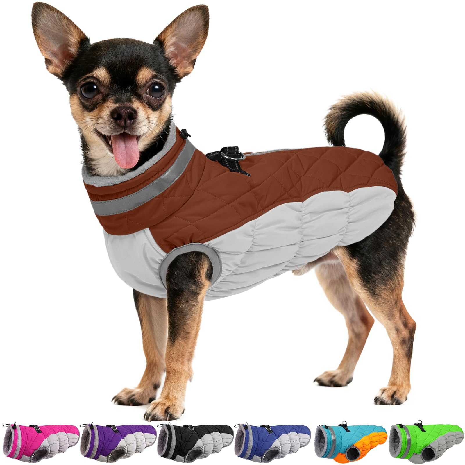 OUOBOB Dog Coat - Fleece Dog Vest with Built-in Harness, Waterproof Snowsuit for Small Dogs, Brown XS — image 1