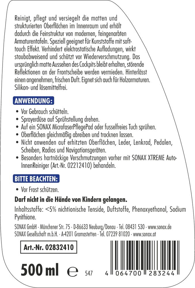 SONAX Xtreme CockpitReiniger Matteffect (500 ml) Reinigung und Pflege für alle Kunststoffoberflächen im Autoinnenraum | Art-Nr. 02832410 2