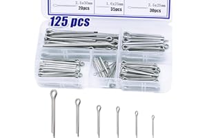 Uillcuet 125pcs Cotter Pin Assortment Kit, 6 Sizes 304 Stainless Steel Cotter Pins Set, Split Pin Fastener Clips for Car Mechanics, Lawn Mowers, Trucks, Tractors Repair