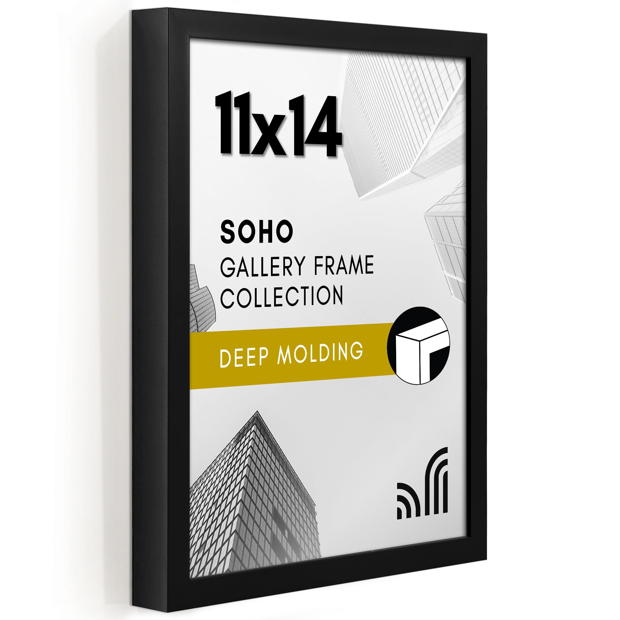 Photo 1 of Americanflat 11x14 Picture Frame with Shatter-Resistant Glass - Soho Collection - Gallery Style Deep Molding Picture Frames for Wall Display - Black