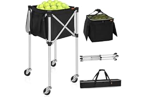 AKOZLIN Tennis Ball Hopper with Wheels Holds 180 Balls Sturdy Large Capacity Portable Tennis Ball Cart for Tennis Player Fold