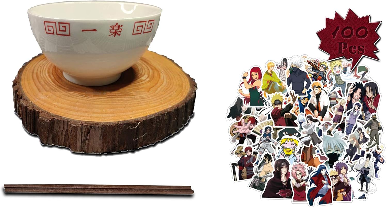 Amazon.de LVMMO Naruto Ramen Bowl (16, 5 cm) mit Hölzernen Stäbchen und Aufkleber (100 Stück