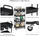 JIUYOTREE 4-Tier Rolling Storage Cart with Lockable Wheels Black view 7