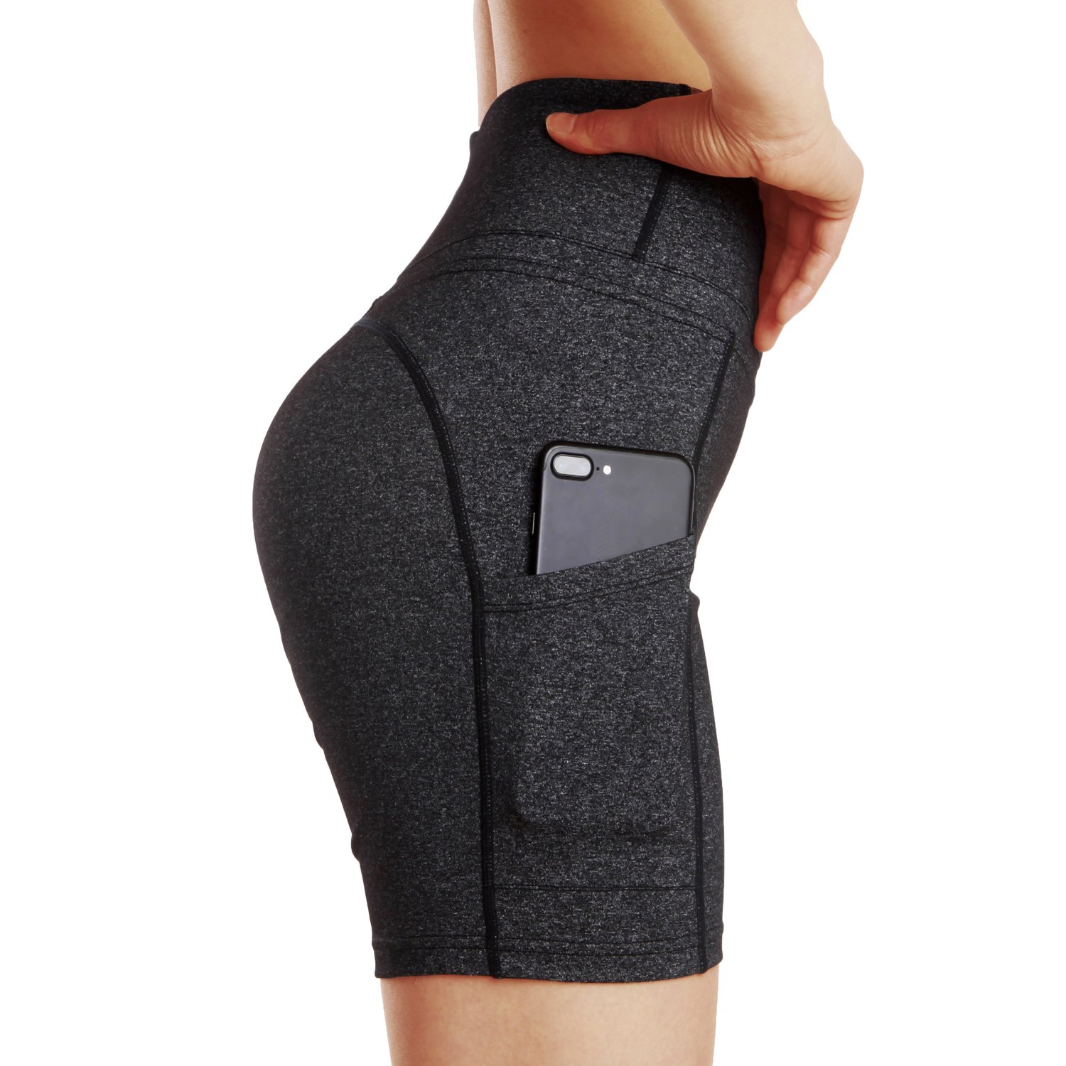 FUURY Womens High Waist Yoga Pants Capri Tummy Control Workout Leggings 4 Way Stretch Yoga Leggings with 2 Out Pockets (Dark Gray Short, M)