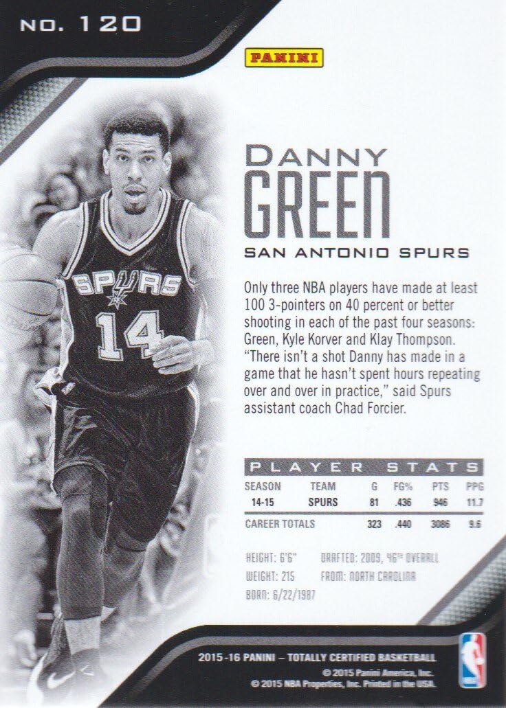 2015 16 Totally Certified Basketball 120 Danny Green San Antonio Spurs At Amazon S Sports Collectibles Store
