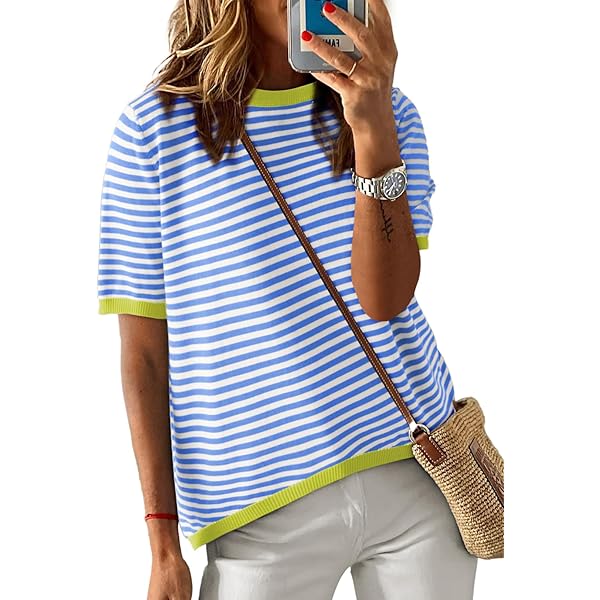 トップス ohotoro Multi Stripe Shirt Dokotoo Womens Striped Color Block Oversized T-Shirt Summer