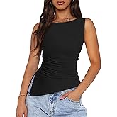 PRETTYGARDEN Womens Ruched Tank Tops 2026 Summer Sleeveless Slim Fit T Shirts Blouses Going Out Y2K Fashion Clothes