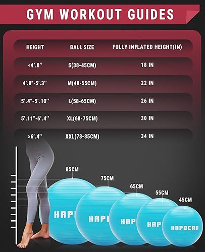 HAPBEAR Exercise Ball, Sizes Yoga Ball for Stability Work Out