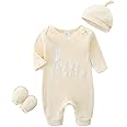 Unisex Newborn Baby Onesie Ribbed Romper Infant Long Sleeve Jumpsuit Hat and Gloves