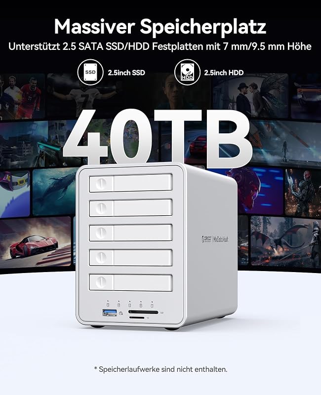 All-Flash Caja para Discos Duros Raid de 5 Bahías, Compatible con SSD SATA de 2,5 Pulgadas admite SSD SATA y Discos Duros de 2,5 Pulgadas con un Grosor de 7 mm o 9,5 mm - 8858
