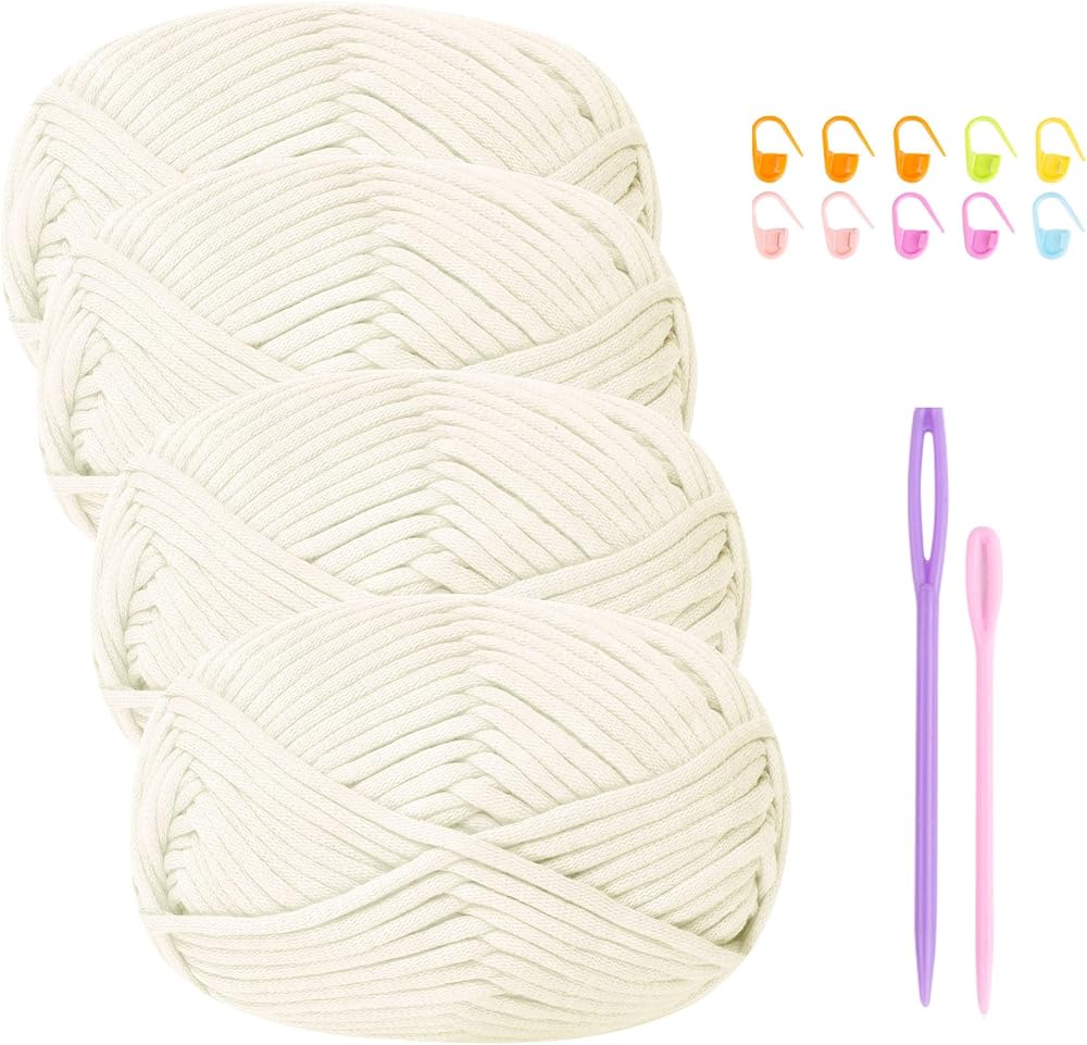 Renyiz Chunky Yarn Cotton Nylon 50g Crochet Kit for Beginners White