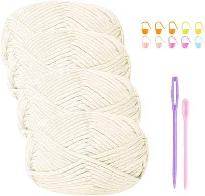 Renyiz Chunky Yarn Cotton Nylon 50g Crochet Kit for Beginners White