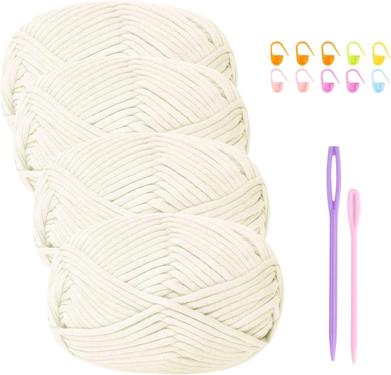 Renyiz Chunky Yarn Cotton Nylon 50g Crochet Kit for Beginners White