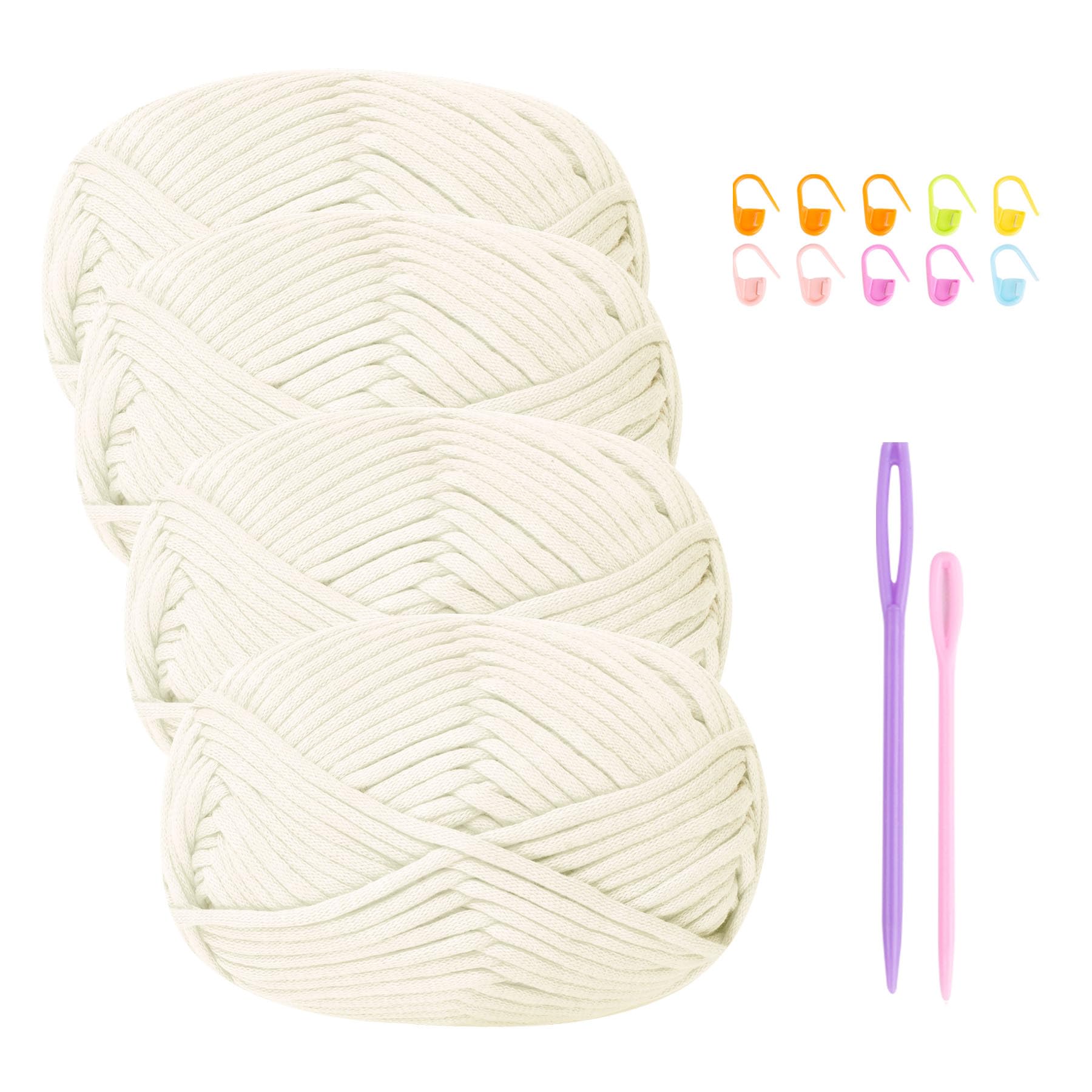 Chunky Yarn for Crochet Cotton Yarn for Crochet Chunky Wool 4x50g Crochet Yarn for Beginners Crochet Wool Knitting Yarn with Crochet Accessories White Yarn