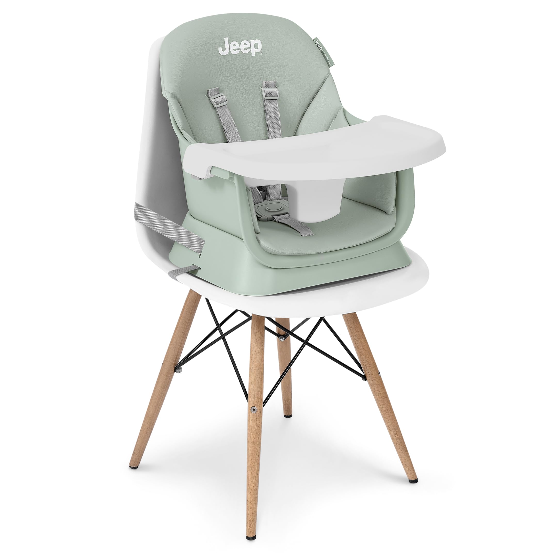 Jeep Milestone 6-in-1 High Chair by Delta Children - High Chair Converts to Stool, Booster Seat, Toddler Chair, Activity Table and Desk and Chair, Sage Green
